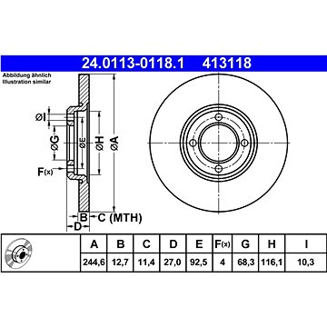 

ATE 413118 brzdový kotouč 24.0113-0118.1, sada 2 ks