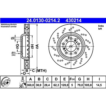 

ATE 430214 brzdový kotouč 24.0130-0214.2, sada 2 ks