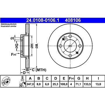 

ATE 408106 brzdový kotouč 24.0108-0106.1, sada 2 ks