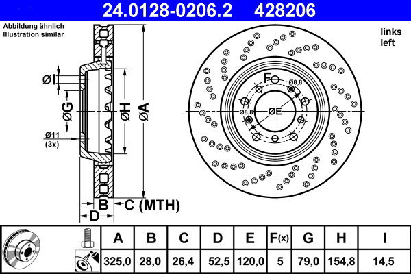 

ATE 428206 brzdový kotouč 24.0128-0206.2, sada 2 ks