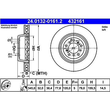 

ATE 432161 brzdový kotouč 24.0132-0161.2, sada 2 ks