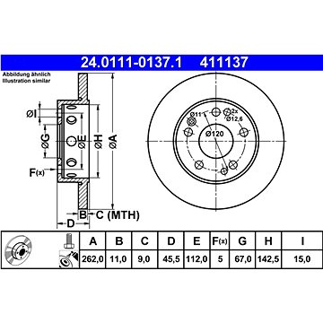

ATE 411137 brzdový kotouč 24.0111-0137.1, sada 2 ks