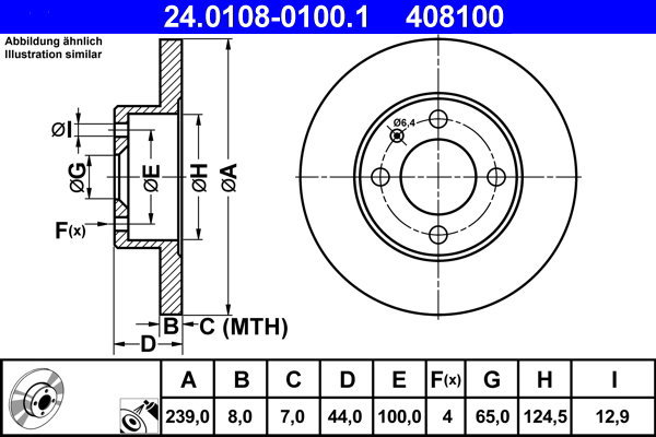 

ATE 408100 brzdový kotouč 24.0108-0100.1, sada 2 ks