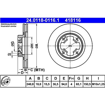 

ATE 418116 brzdový kotouč 24.0118-0116.1, sada 2 ks