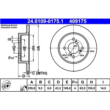 

ATE 409175 brzdový kotouč 24.0109-0175.1, sada 2 ks