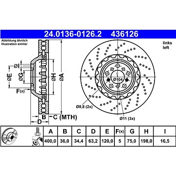 

ATE 436126 brzdový kotouč 24.0136-0126.2, sada 2 ks