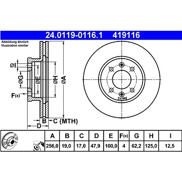 

ATE 419116 brzdový kotouč 24.0119-0116.1, sada 2 ks