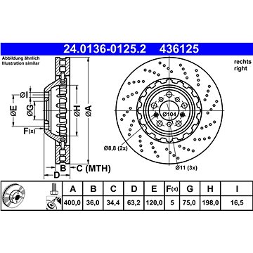 

ATE 436125 brzdový kotouč 24.0136-0125.2, sada 2 ks