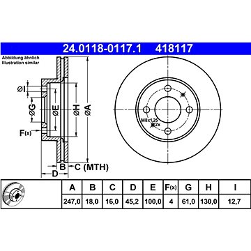 

ATE 418117 brzdový kotouč 24.0118-0117.1, sada 2 ks