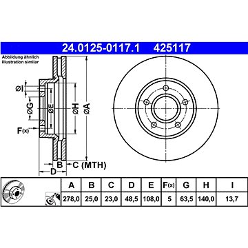 

ATE 425117 brzdový kotouč 24.0125-0117.1, sada 2 ks