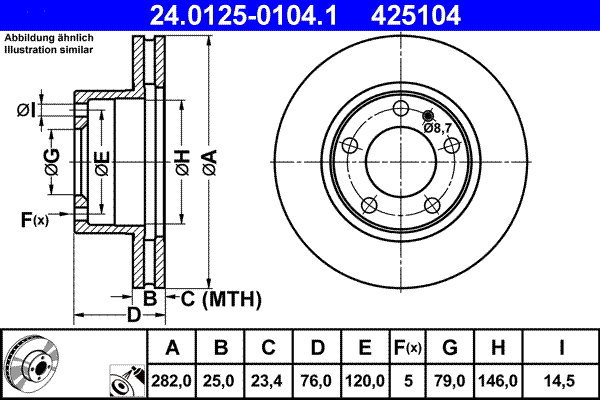 

ATE 425104 brzdový kotouč 24.0125-0104.1, sada 2 ks