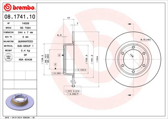 

BREMBO brzdový kotouč 08.1741.10, sada 2 ks