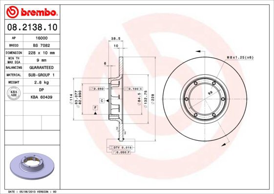 

BREMBO brzdový kotouč 08.2138.10, sada 2 ks