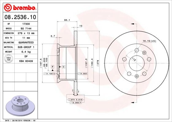 

BREMBO brzdový kotouč 08.2536.10, sada 2 ks