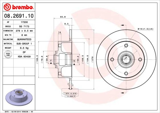 

BREMBO brzdový kotouč 08.2691.10, sada 2 ks