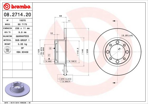 

BREMBO brzdový kotouč 08.2714.20, sada 2 ks