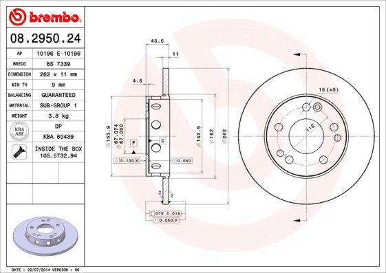 

BREMBO brzdový kotouč 08.2950.24, sada 2 ks