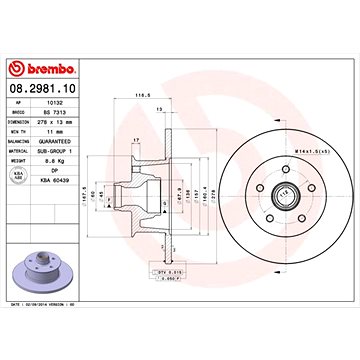 

BREMBO brzdový kotouč 08.2981.10, sada 2 ks
