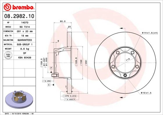 

BREMBO brzdový kotouč 08.2982.10, sada 2 ks