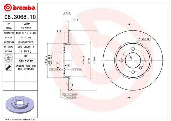 

BREMBO brzdový kotouč 08.3068.10, sada 2 ks