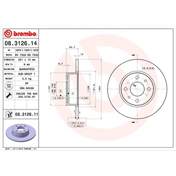 

BREMBO brzdový kotouč 08.3126.11, sada 2 ks