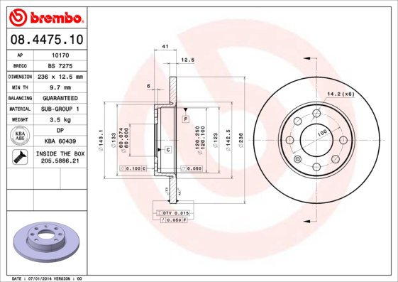 

BREMBO brzdový kotouč 08.4475.10, sada 2 ks
