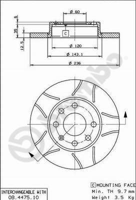 

BREMBO brzdový kotouč 08.4475.75, sada 2 ks