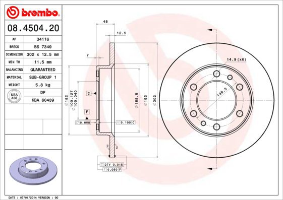 

BREMBO brzdový kotouč 08.4504.20, sada 2 ks