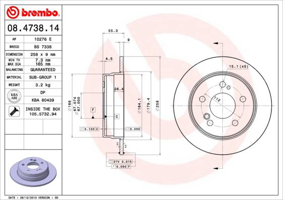 

BREMBO brzdový kotouč 08.4738.14, sada 2 ks