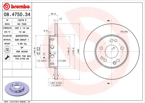 

BREMBO brzdový kotouč 08.4750.34, sada 2 ks