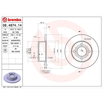 

BREMBO brzdový kotouč 08.4874.14, sada 2 ks