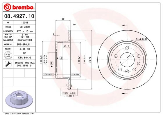 

BREMBO brzdový kotouč 08.4927.10, sada 2 ks