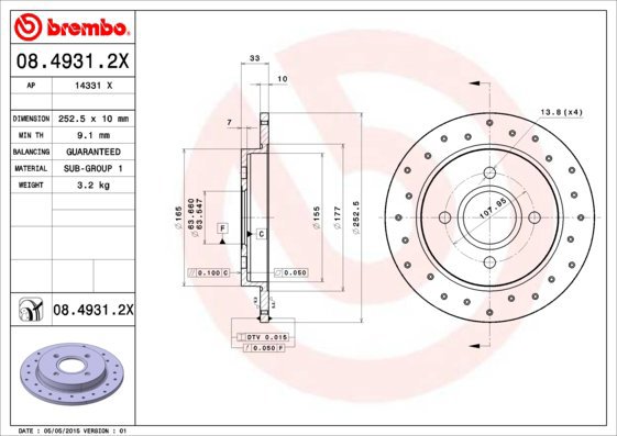 

BREMBO brzdový kotouč 08.4931.2X, sada 2 ks