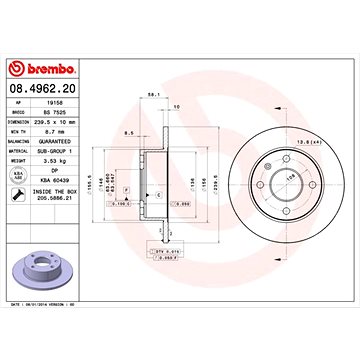 

BREMBO brzdový kotouč 08.4962.20, sada 2 ks