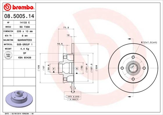 

BREMBO brzdový kotouč 08.5005.14, sada 2 ks