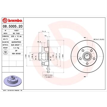 

BREMBO brzdový kotouč 08.5005.20, sada 2 ks