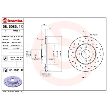 

BREMBO brzdový kotouč 08.5085.1X, sada 2 ks