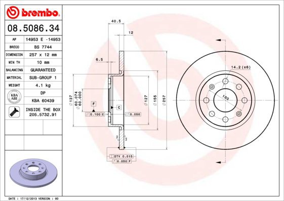 

BREMBO brzdový kotouč 08.5086.34, sada 2 ks