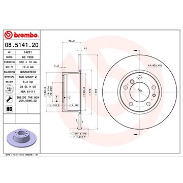 

BREMBO brzdový kotouč 08.5141.20, sada 2 ks