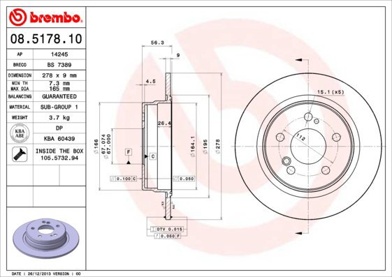 

BREMBO brzdový kotouč 08.5178.10, sada 2 ks