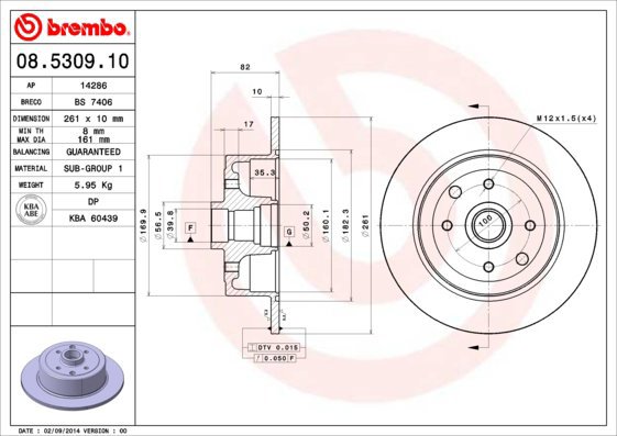 

BREMBO brzdový kotouč 08.5309.10, sada 2 ks