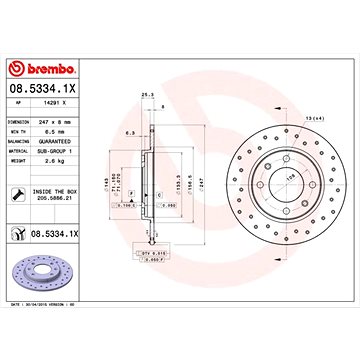 

BREMBO brzdový kotouč 08.5334.1X, sada 2 ks