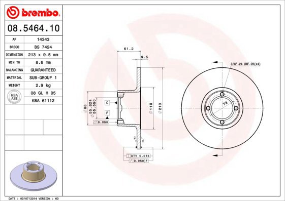 

BREMBO brzdový kotouč 08.5464.10, sada 2 ks