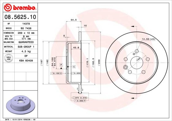 

BREMBO brzdový kotouč 08.5625.10, sada 2 ks