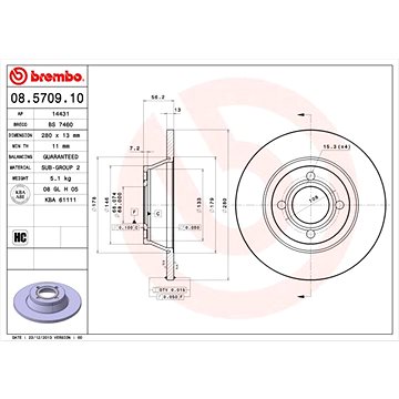 

BREMBO brzdový kotouč 08.5709.10, sada 2 ks