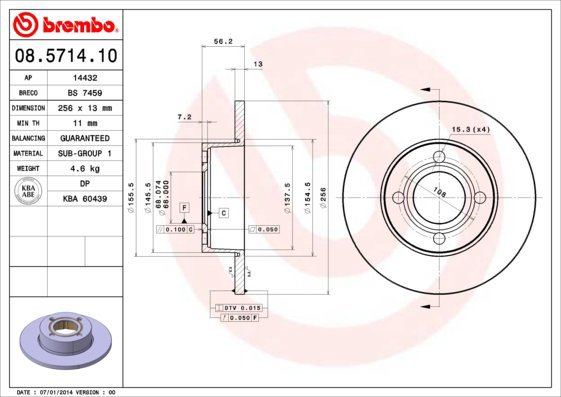 

BREMBO brzdový kotouč 08.5714.10, sada 2 ks