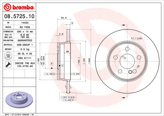 

BREMBO brzdový kotouč 08.5725.10, sada 2 ks