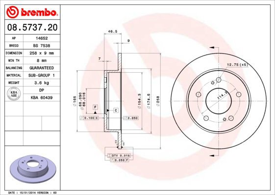

BREMBO brzdový kotouč 08.5737.20, sada 2 ks
