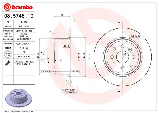 

BREMBO brzdový kotouč 08.5748.10, sada 2 ks