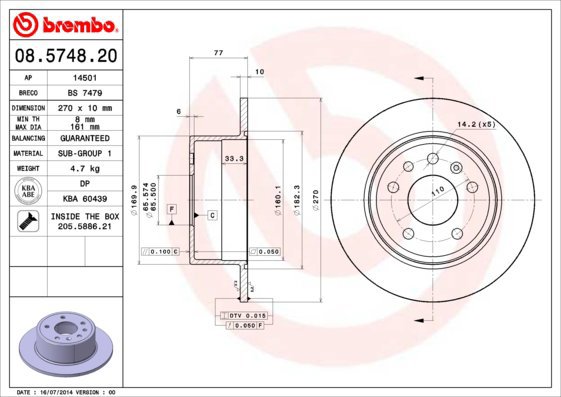 

BREMBO brzdový kotouč 08.5748.20, sada 2 ks
